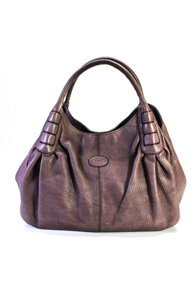 Tods Womens Leather Hobo Bag With Pleats Pink