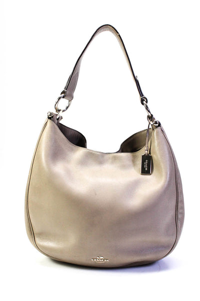 Coach Womens Leather Gold Tone Shoulder Handbag Beige