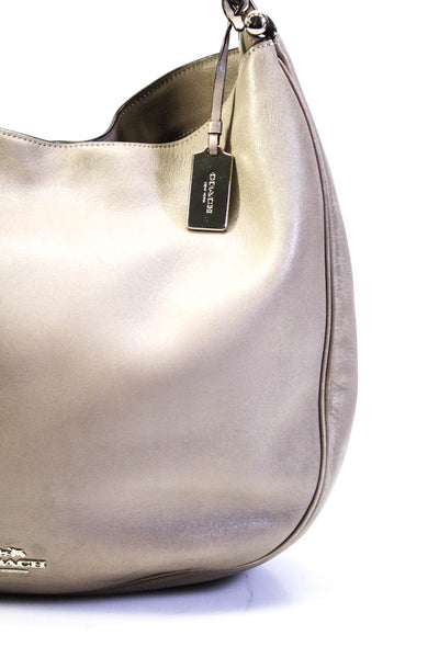 Coach Womens Leather Gold Tone Shoulder Handbag Beige