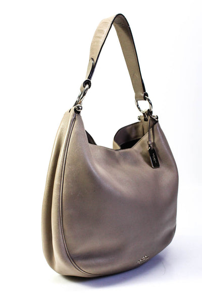 Coach Womens Leather Gold Tone Shoulder Handbag Beige