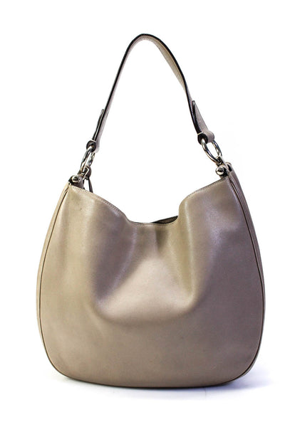 Coach Womens Leather Gold Tone Shoulder Handbag Beige