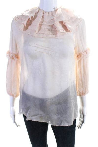 D&G Dolce & Gabbana Women Tie Neck Long Sleeve Top Blouse Light Pink Size Medium