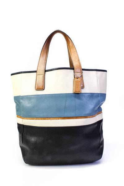 Coach Womens Leather Stripe Tote Multicolor