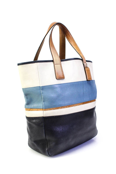 Coach Womens Leather Stripe Tote Multicolor