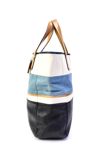 Coach Womens Leather Stripe Tote Multicolor