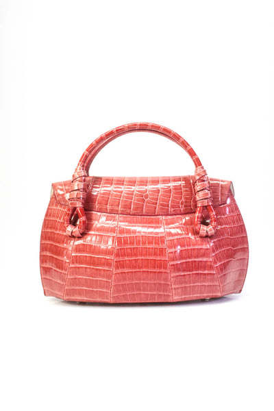 Tardini Womens Alligator Leather Flap Shoulder Handbag Pink Red
