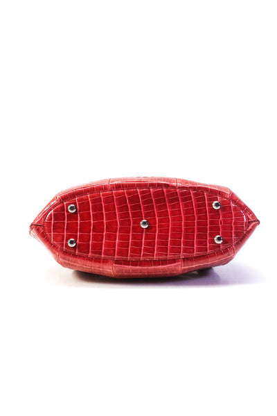 Tardini Womens Alligator Leather Flap Shoulder Handbag Pink Red