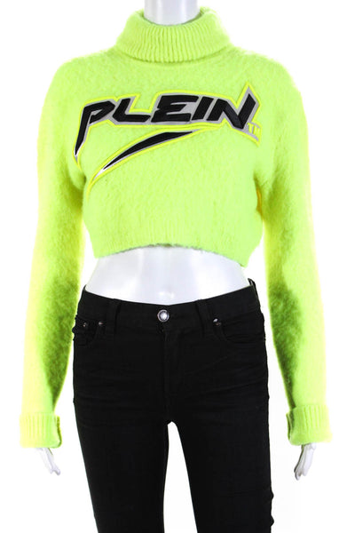 Phillip Plein Womens Mohair Long Sleeve Turtleneck Sweater Yellow Size Large