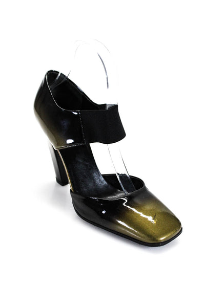 Prada Womens Block Heel Ombre Ankle Strap Pumps Brown Patent Leather Size 37