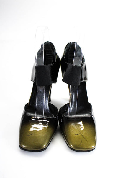 Prada Womens Block Heel Ombre Ankle Strap Pumps Brown Patent Leather Size 37