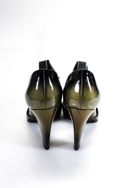 Prada Womens Block Heel Ombre Ankle Strap Pumps Brown Patent Leather Size 37