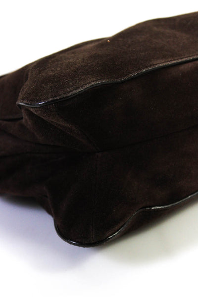 Prada Womens Suede Button Closure 2 Pocket Shoulder Handbag Dark Brown Medium