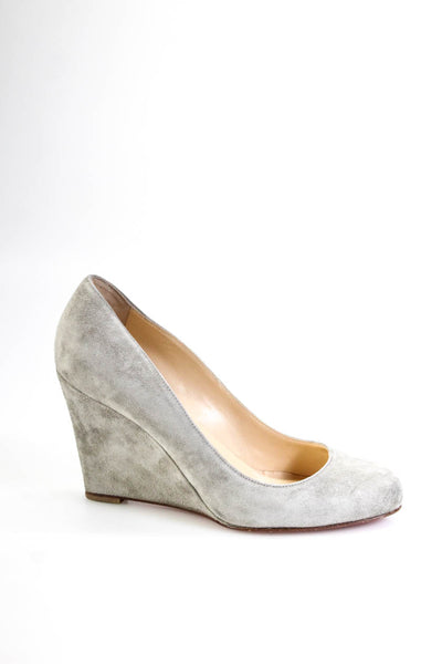 Christian Louboutin Womens Slip On Wedge Heel Pumps Gray Suede Size 36