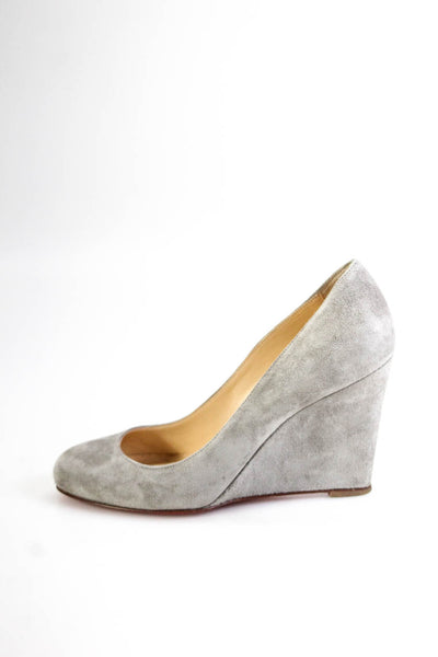 Christian Louboutin Womens Slip On Wedge Heel Pumps Gray Suede Size 36