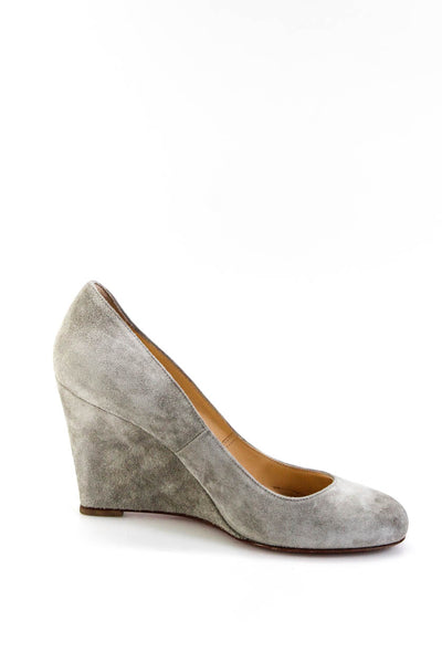 Christian Louboutin Womens Slip On Wedge Heel Pumps Gray Suede Size 36