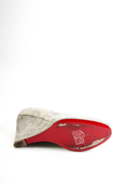 Christian Louboutin Womens Slip On Wedge Heel Pumps Gray Suede Size 36