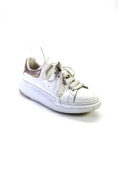 Alexander McQueen Womens Leather Metallic Platform Sneakers White Size 39 9