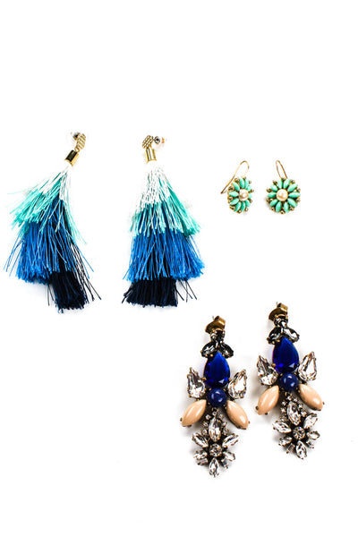 J. Crew Women's Tasseled Crystal Earrings Blue Lot 3