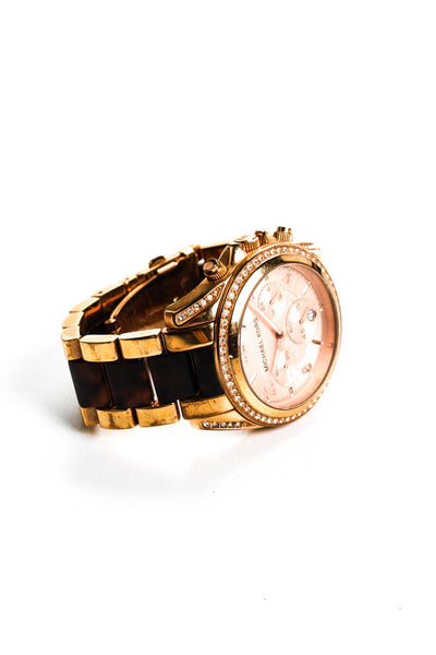 Michael Kors Womens Gold Tone Brown Stainless Steel Crystal Round Analog Watch