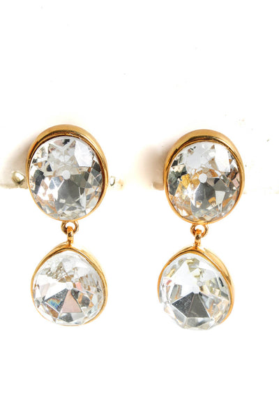 Kenneth Jay Lane Gold Tone Pear Drop Crystal Clip On Earrings