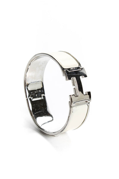 Hermes Womens Wide Clic Clac H Bracelet Craie Palladium Plated   PM