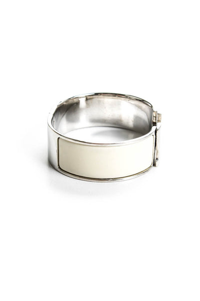 Hermes Womens Wide Clic Clac H Bracelet Craie Palladium Plated   PM
