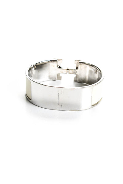 Hermes Womens Wide Clic Clac H Bracelet Craie Palladium Plated   PM
