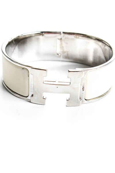 Hermes Womens Wide Clic Clac H Bracelet Craie Palladium Plated   PM