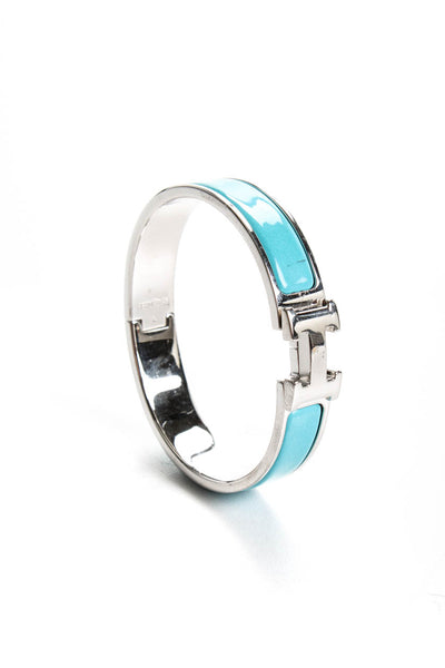 Hermes Womens Narrow Clic H Bracelet Lagoon Blue Palladium Plated   PM