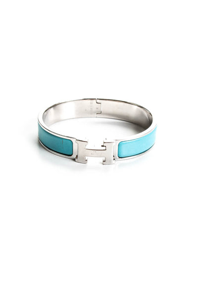 Hermes Womens Narrow Clic H Bracelet Lagoon Blue Palladium Plated   PM
