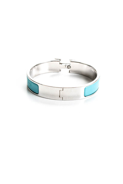 Hermes Womens Narrow Clic H Bracelet Lagoon Blue Palladium Plated   PM