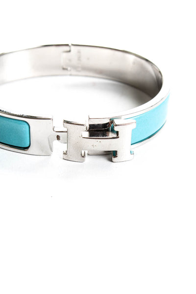 Hermes Womens Narrow Clic H Bracelet Lagoon Blue Palladium Plated   PM