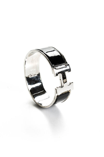 Hermes Womens Wide Clic Clac H Bracelet Noir Palladium Plated   PM