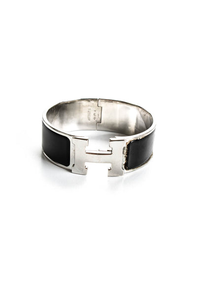 Hermes Womens Wide Clic Clac H Bracelet Noir Palladium Plated   PM