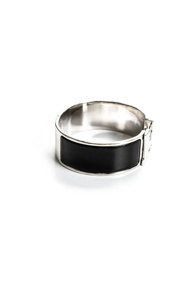 Hermes Womens Wide Clic Clac H Bracelet Noir Palladium Plated   PM