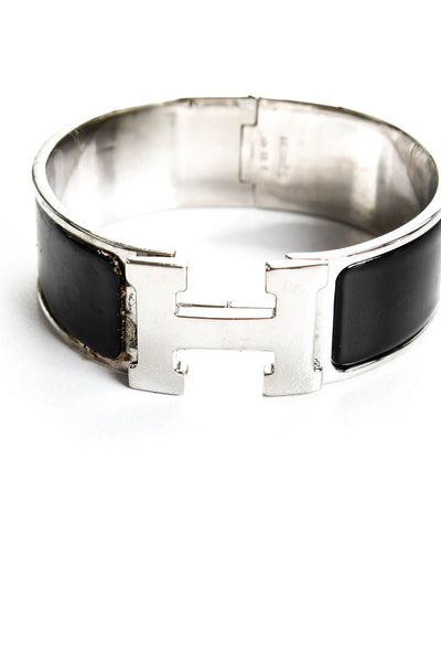 Hermes Womens Wide Clic Clac H Bracelet Noir Palladium Plated   PM