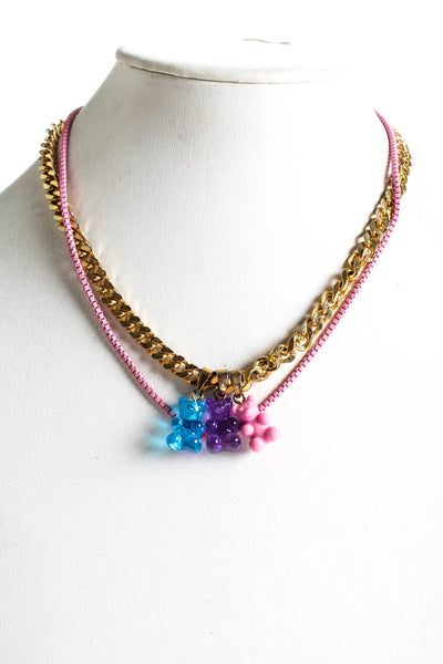 Crystal Haze Womens Nostalgia Bear Necklace Set 18k Gold Plated Brass