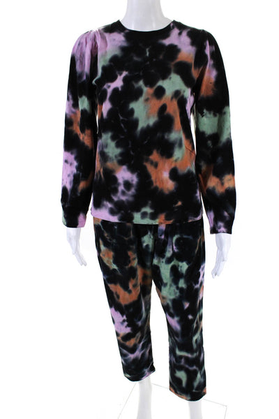 Leallo Womens Cotton Tie-Dye Print Straight Leg Sweatpants Set Multicolor Size S