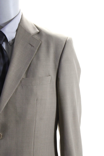Stafford Mens Two Button Split Hem Blazer Pleated Pants Suit Beige Size 38R