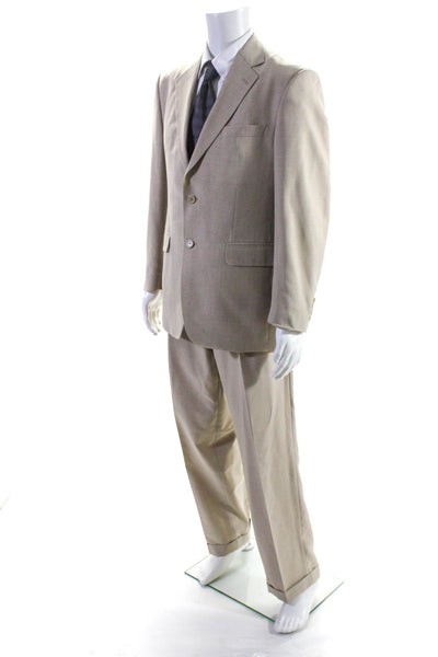 Stafford Mens Two Button Split Hem Blazer Pleated Pants Suit Beige Size 38R