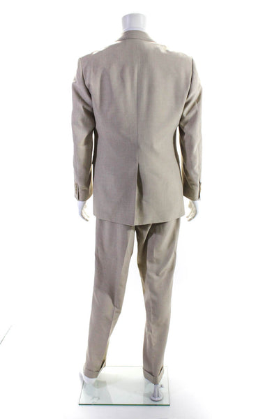 Stafford Mens Two Button Split Hem Blazer Pleated Pants Suit Beige Size 38R