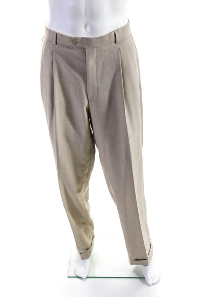 Stafford Mens Two Button Split Hem Blazer Pleated Pants Suit Beige Size 38R