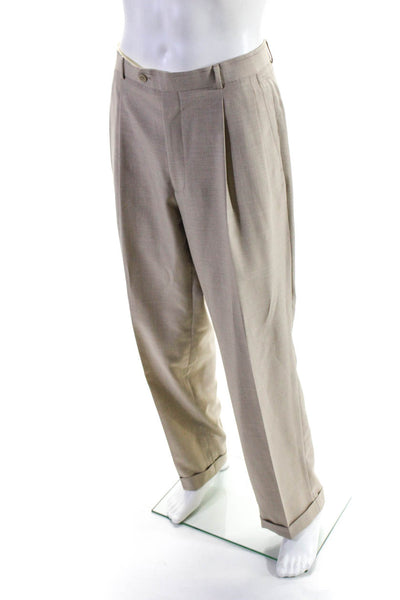 Stafford Mens Two Button Split Hem Blazer Pleated Pants Suit Beige Size 38R