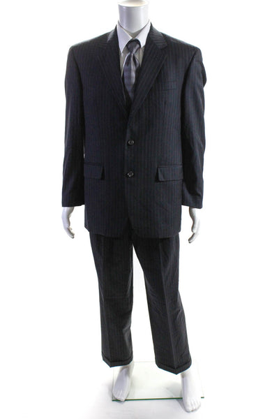Lauren Ralph Lauren Mens Striped Pleated Front Suit Black Size 40 Regular/34