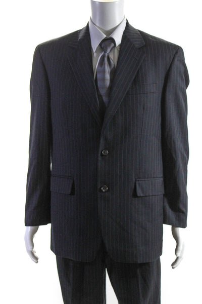 Lauren Ralph Lauren Mens Striped Pleated Front Suit Black Size 40 Regular/34