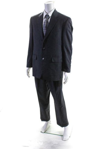 Lauren Ralph Lauren Mens Striped Pleated Front Suit Black Size 40 Regular/34