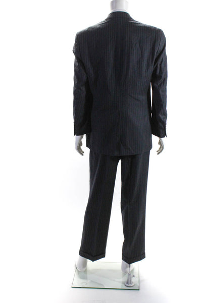 Lauren Ralph Lauren Mens Striped Pleated Front Suit Black Size 40 Regular/34
