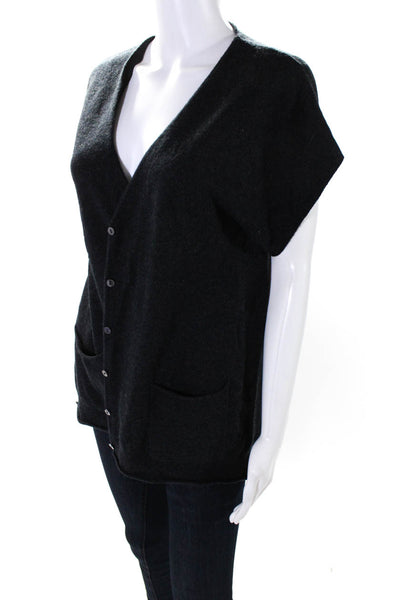 Rossopuro Womens Cashmere Button Up Short Sleeve Cardigan Sweater Black Size M