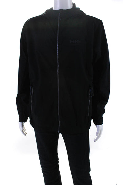 Hawke & Co Mens Hooded Zipped Long Sleeve Windbreaker Jacket Black Size L
