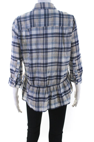Birds of Paradis Women's Collared Button Flared Plaid Top Multicolor Women's XS